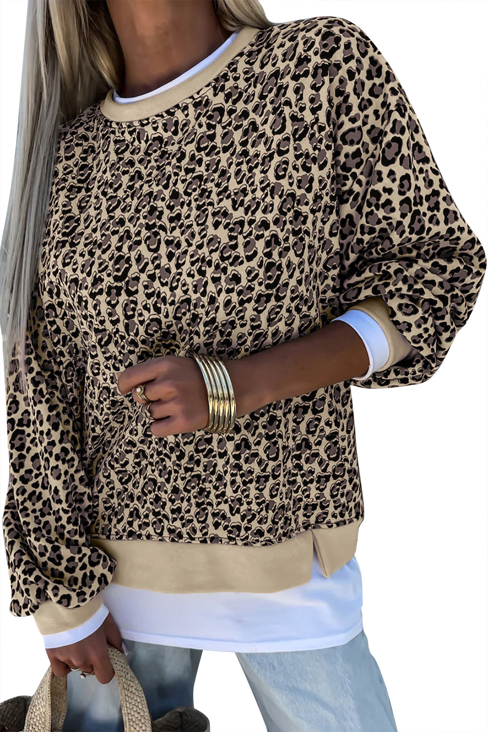 Leopard Print Crew Neck Sweatshirt