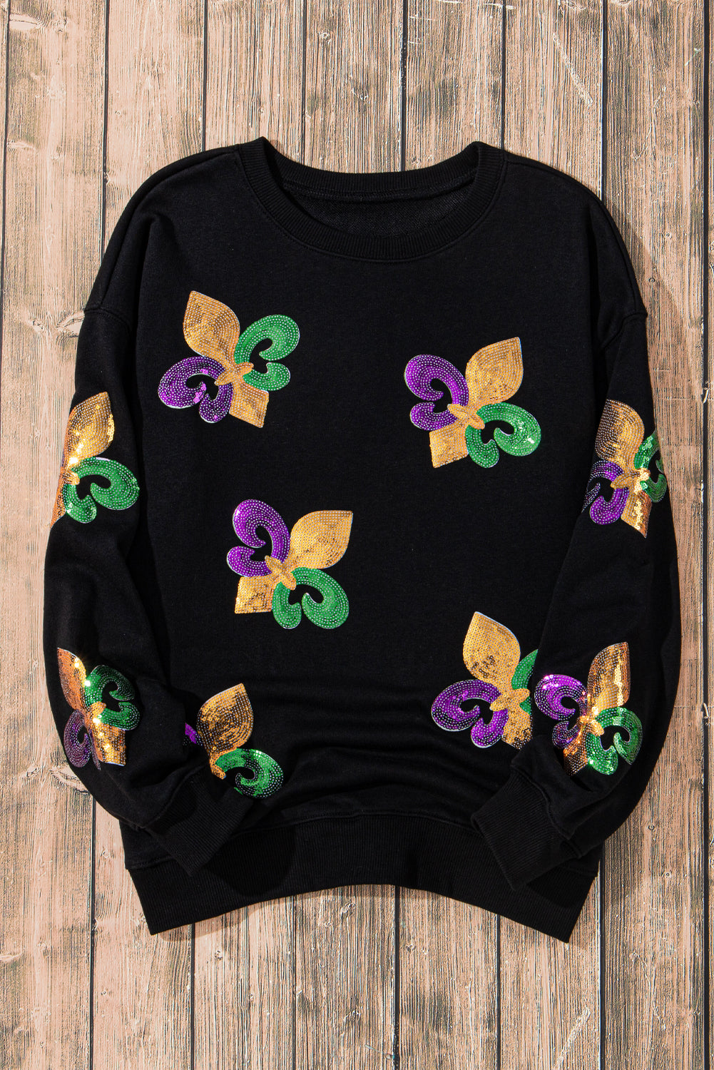 Khaki Sequin MARDI GRAS Graphic Pullover Sweatshirt