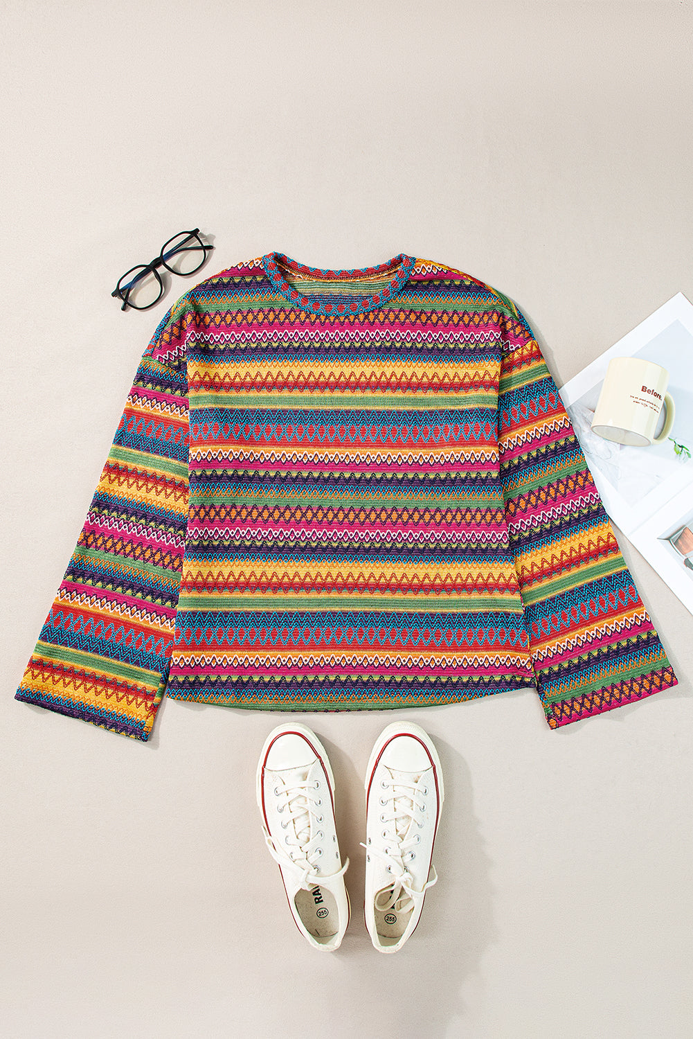 Multicolor Drop Shoulder Knit Top