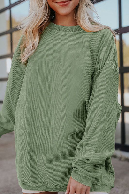 Grass Green Crinkle Rib Drop Shoulder Oversized Sweatshirt