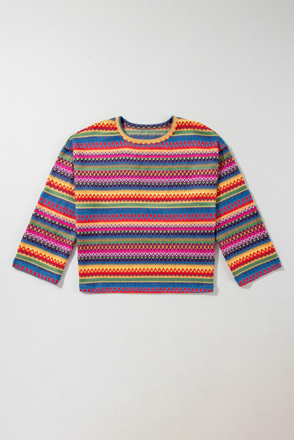 Multicolor Striped Print Long Sleeve Plus Size Knit Top