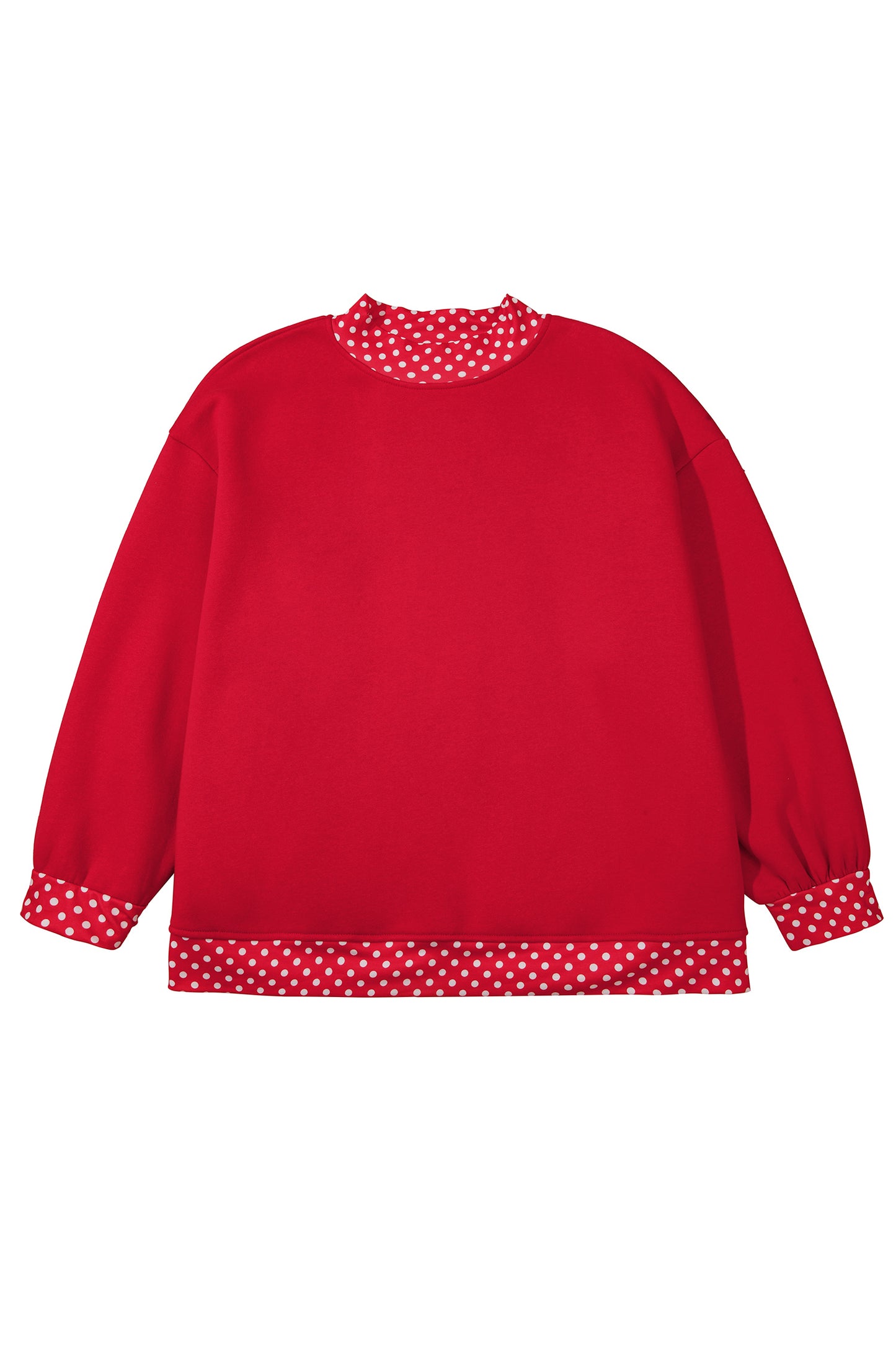 Red Polka Dot Patchwork Round Neck Plus Size Sweatshirt