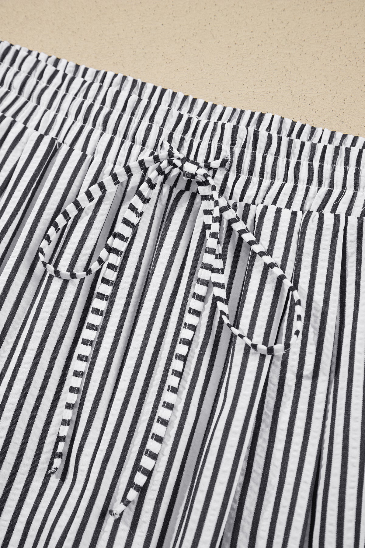 Black Stripe Plus Size Tie Waist Loose Pants
