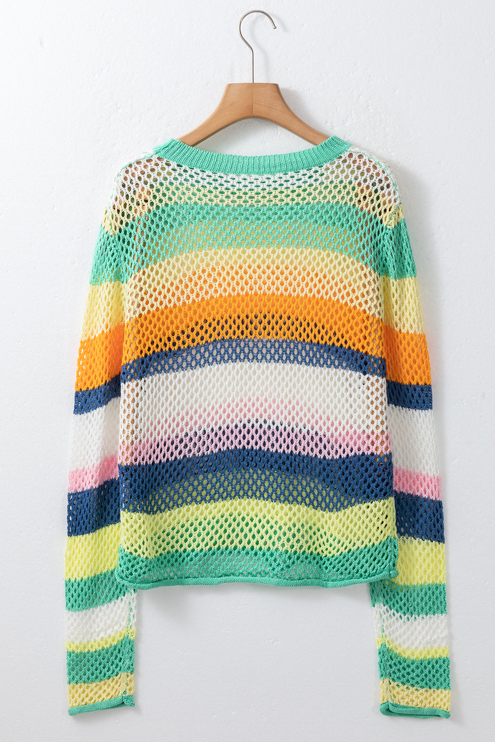 Rose Red Colorblock Striped Hollow Knitted Top