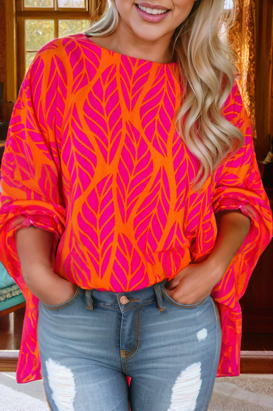 Pink and Orange Plus Size Tropical Top