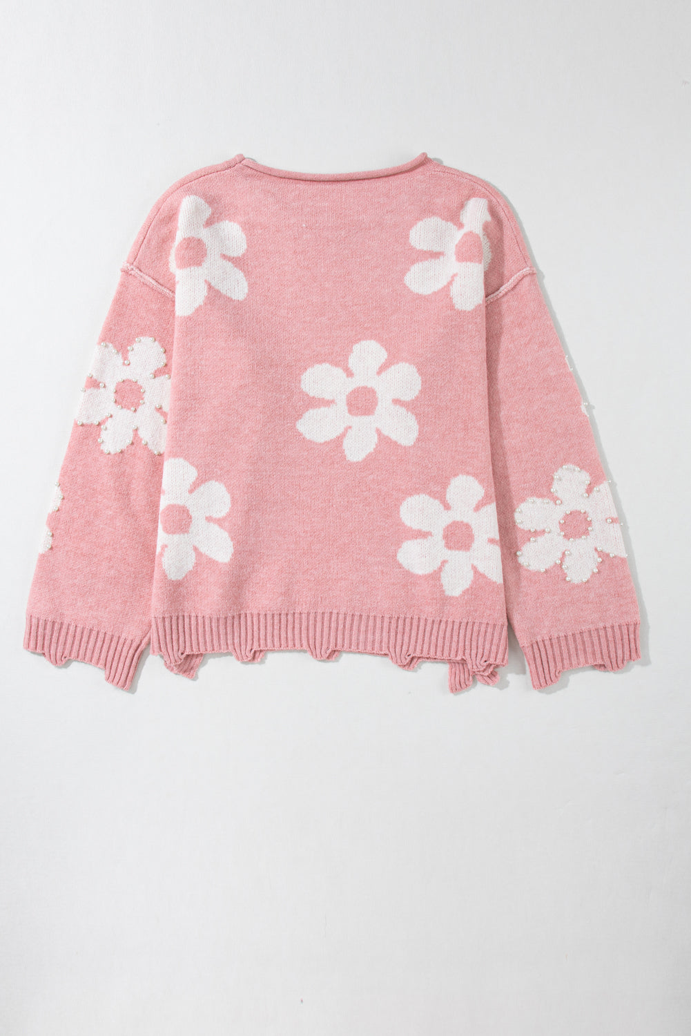 Bonbon Pearl Beaded Heart Drop Shoulder Sweater