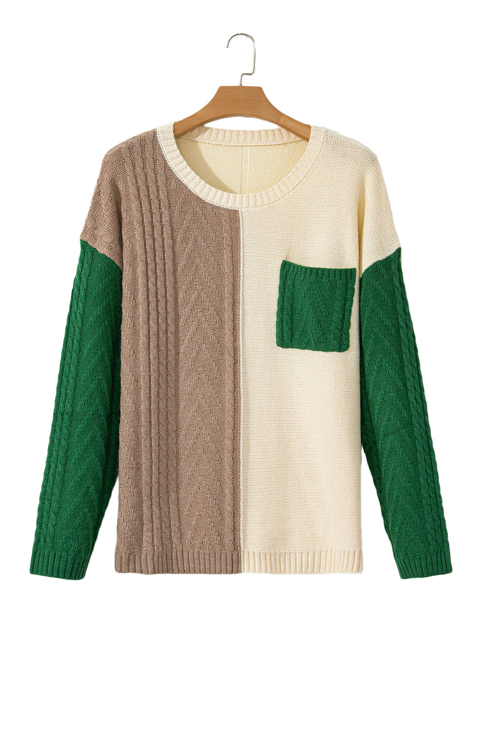 Mist Green Colorblock Plus Size Drop Shoulder Sweater