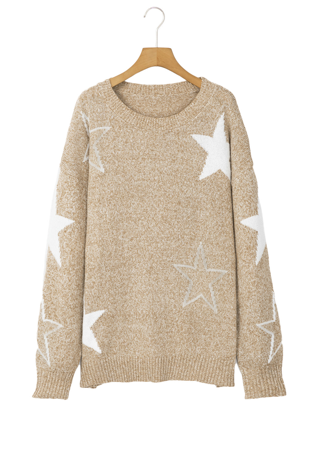 Khaki Star Pattern Drop Shoulder Sweater