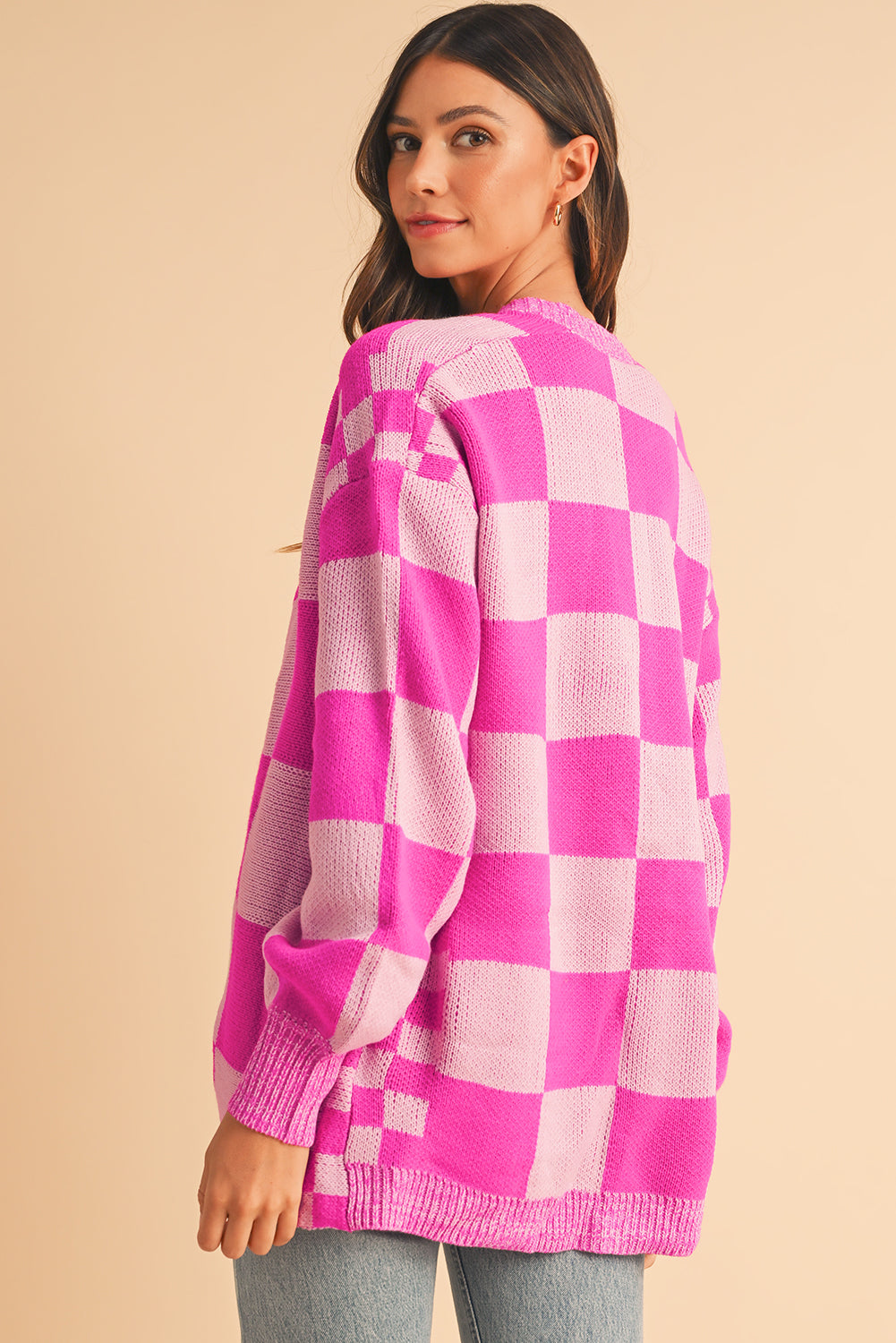 Pink Checkered Cardigan