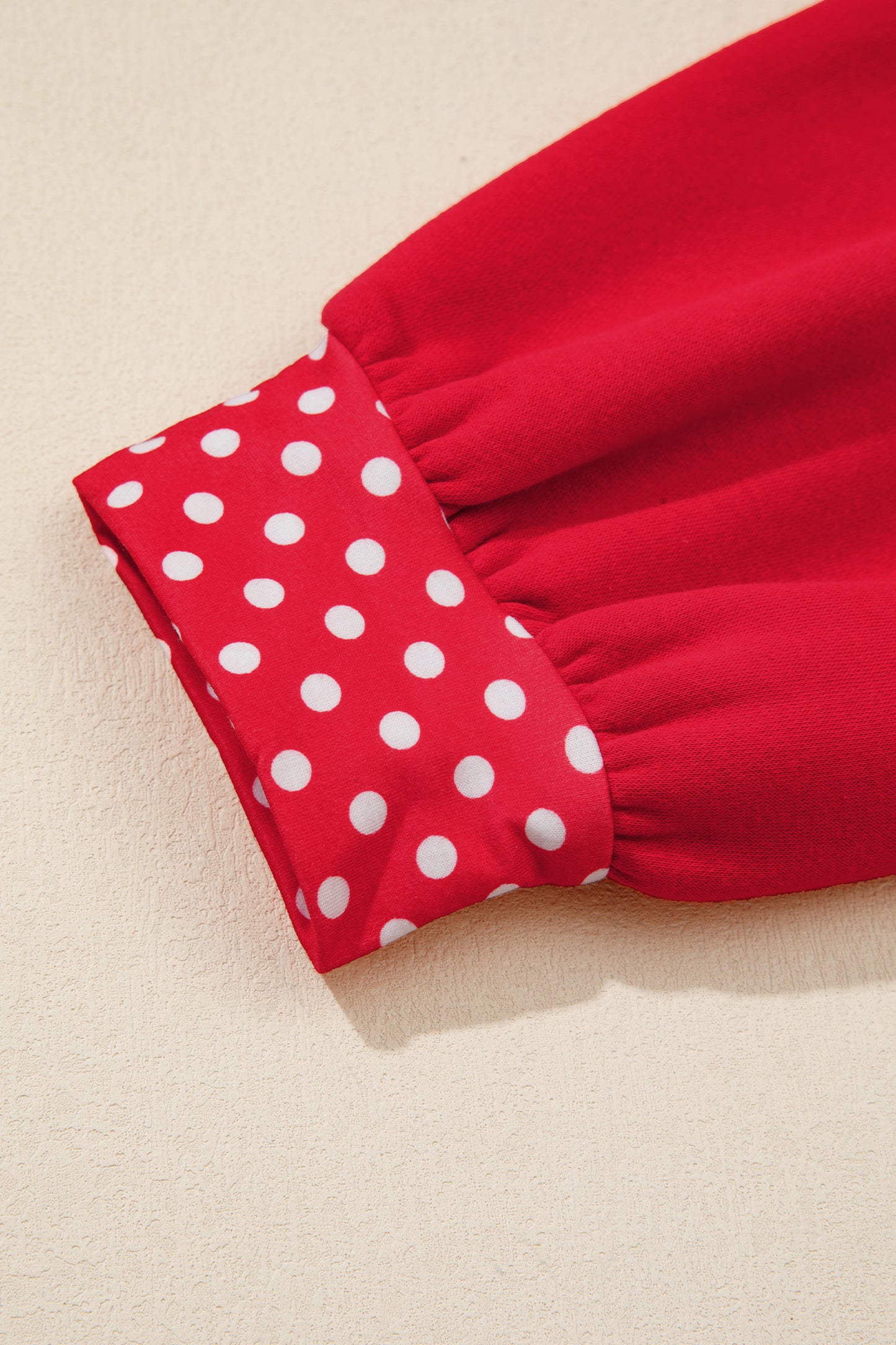 Red Polka Dot Patchwork Round Neck Plus Size Sweatshirt