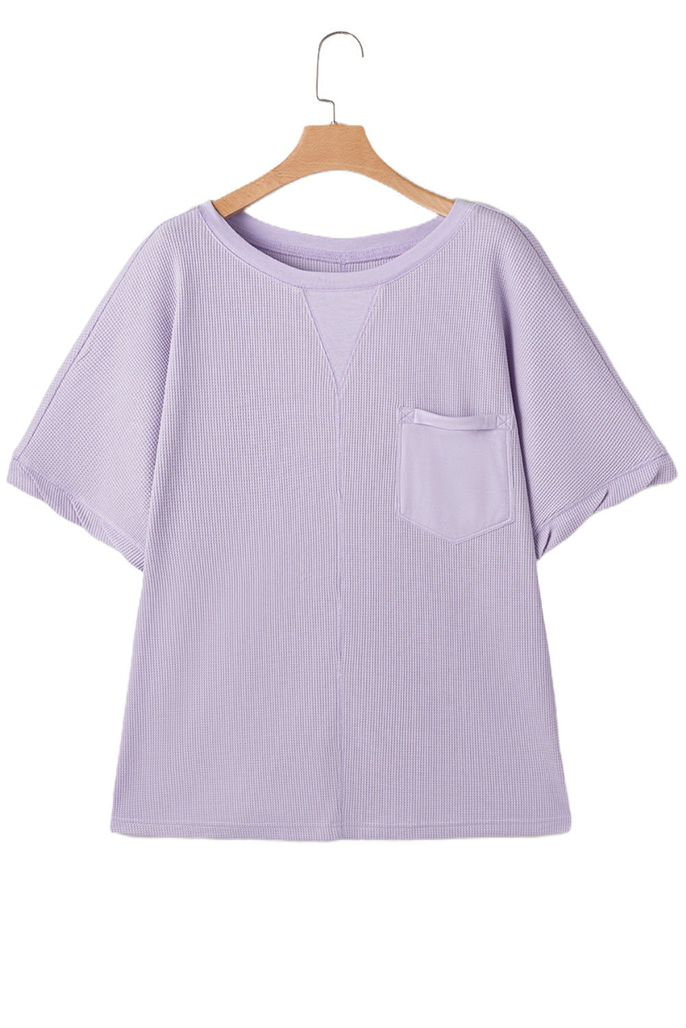 Orchid Petal Waffle Knit Short Sleeve Patched Pocket Plus Size Top