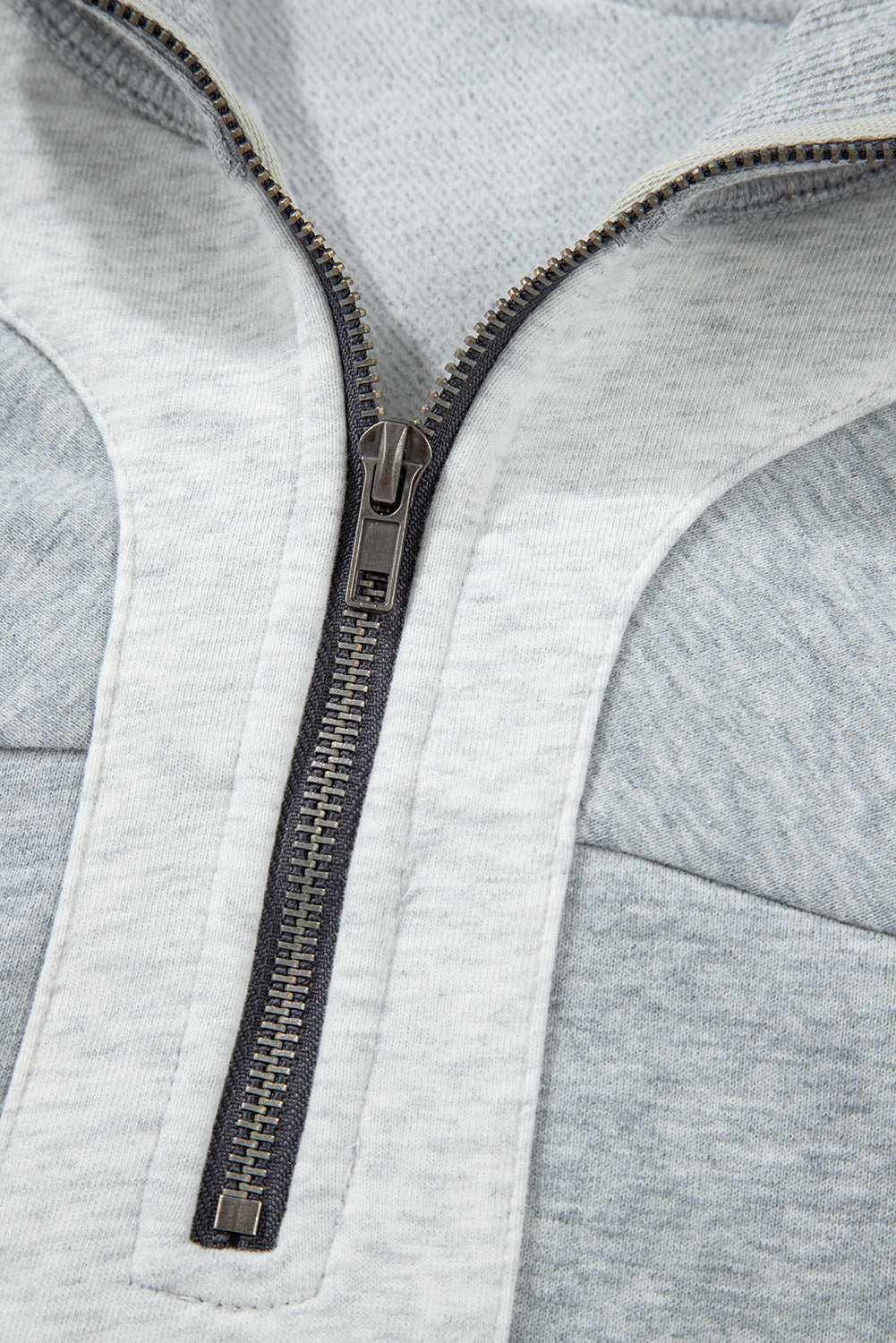 Gray Zip Collar Colorblock Side Slits Sweatshirt