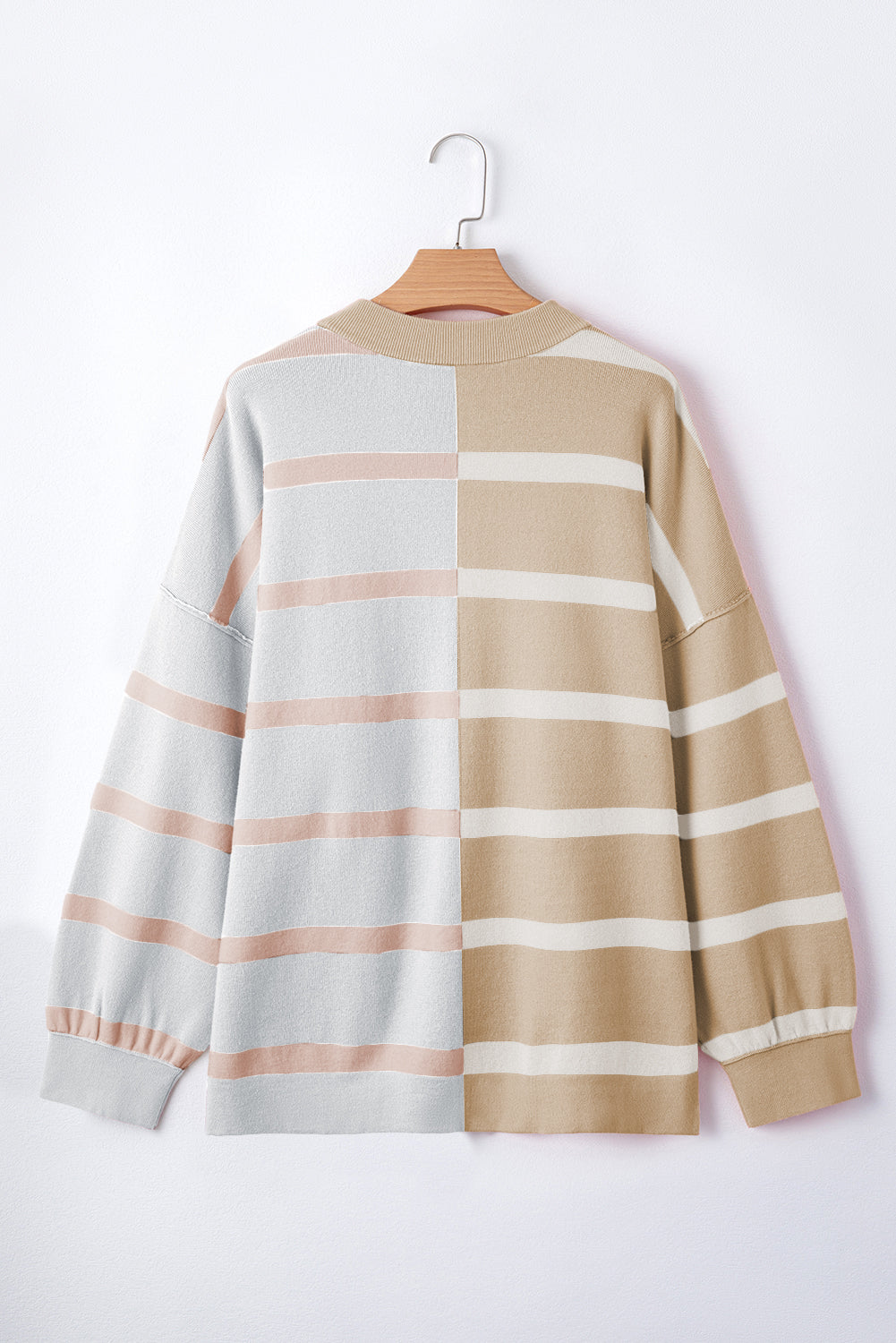 Khaki Stripe Exposed Seam Loose Sweatshirts