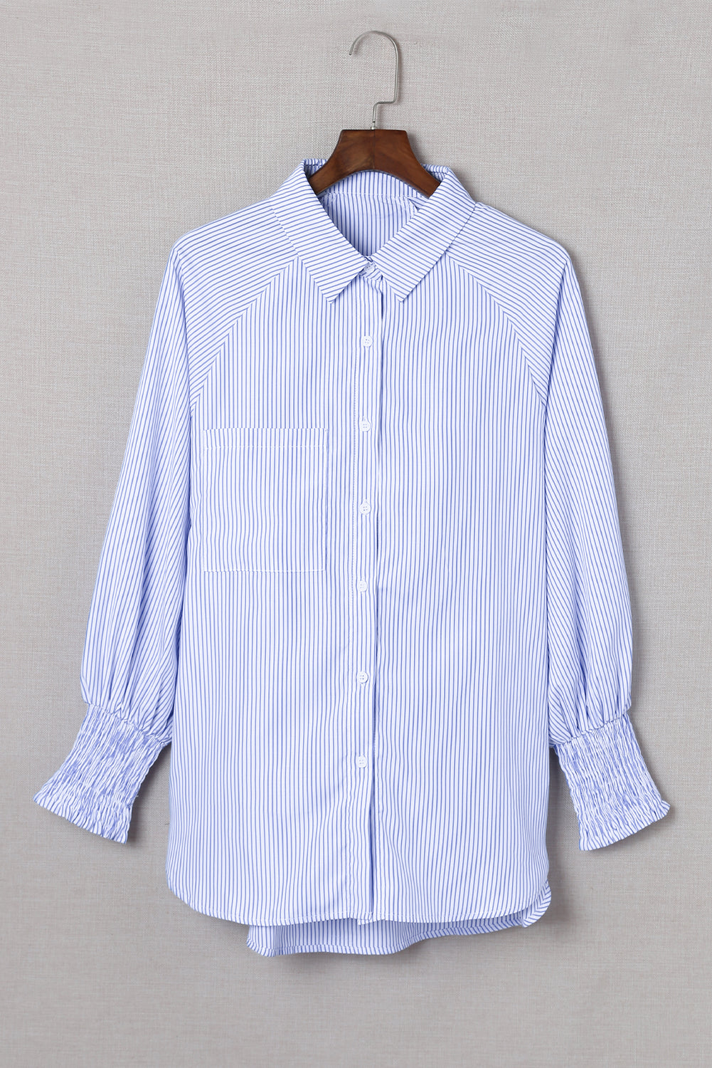 Stripe Striped Casual Shirred Cuffs Shirt