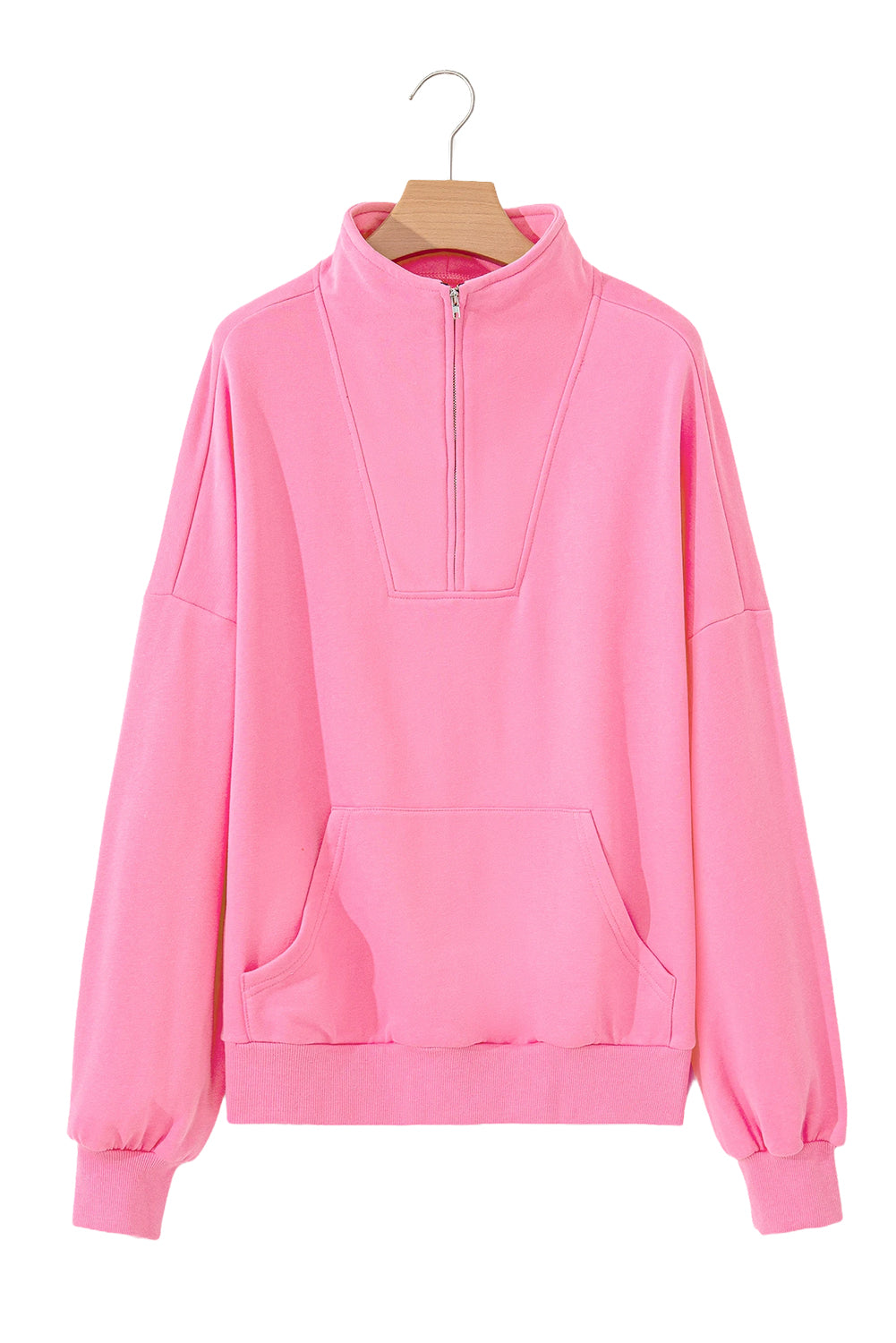 Bonbon Zip-up Stand Neck Kangaroo Pocket Sweatshirt