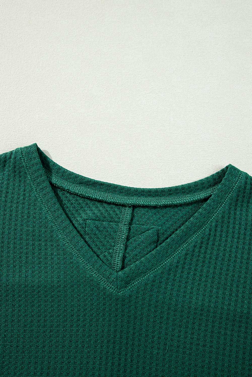 Blackish Green Waffle V Neck Drop Shoulder Loose Top