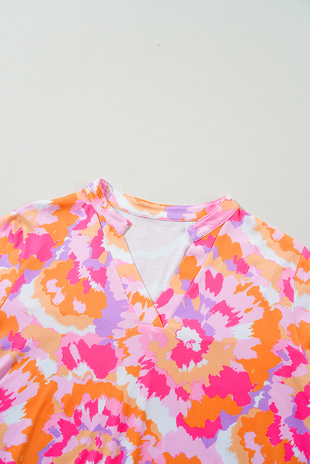 Pink Plus Size Abstract Print V Neck Blouse