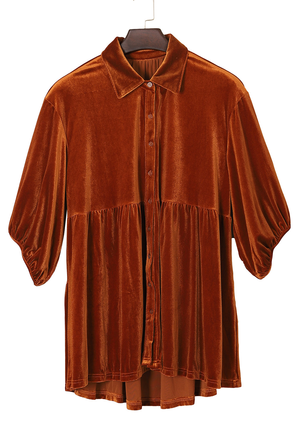 Khaki Lantern Sleeve Tunic Babydoll Velvet Shirt