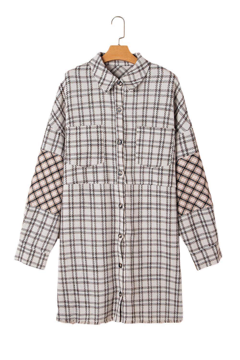 White Plaid Tunic Shirt Raw Hem Plus Size Dress