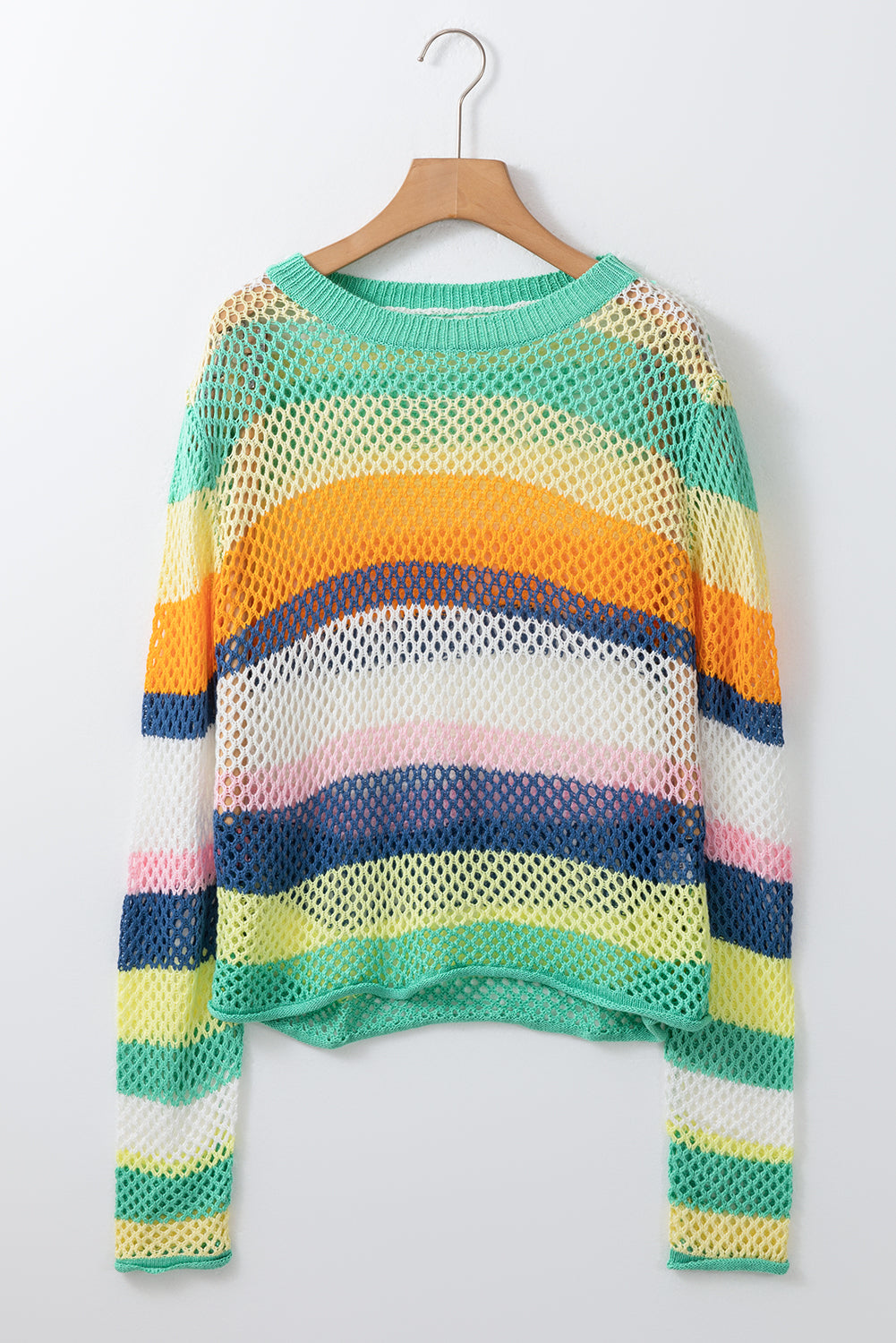 Rose Red Colorblock Striped Hollow Knitted Top