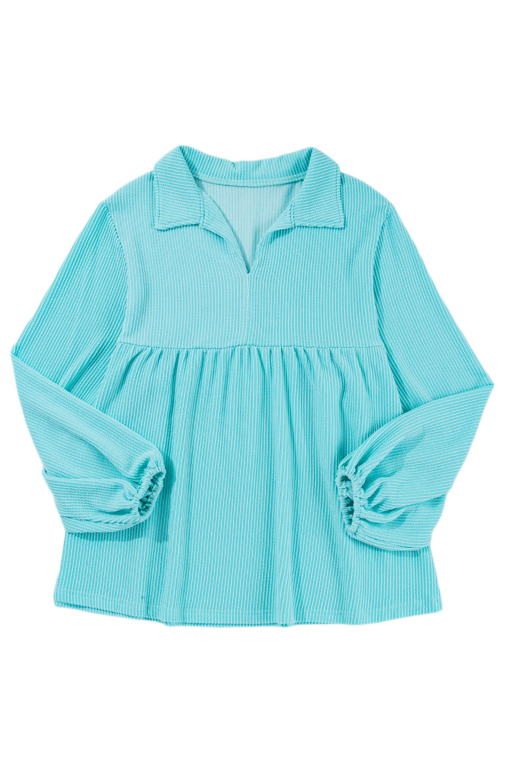 Turquoise Balloon Sleeve Corded Plus Babydoll Top