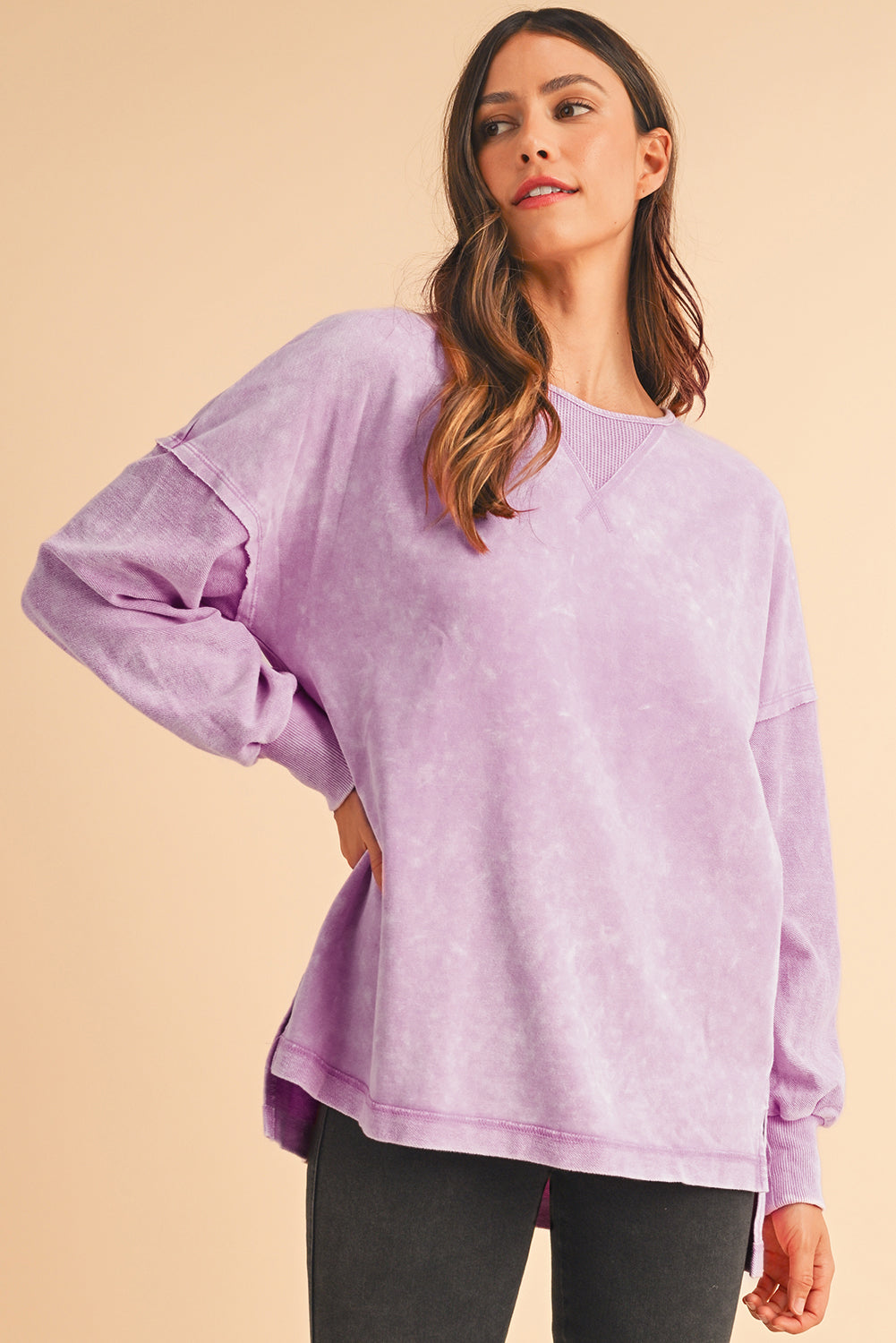 Orchid Petal Mineral Wash Drop Shoulder Oversized Sweatshirt