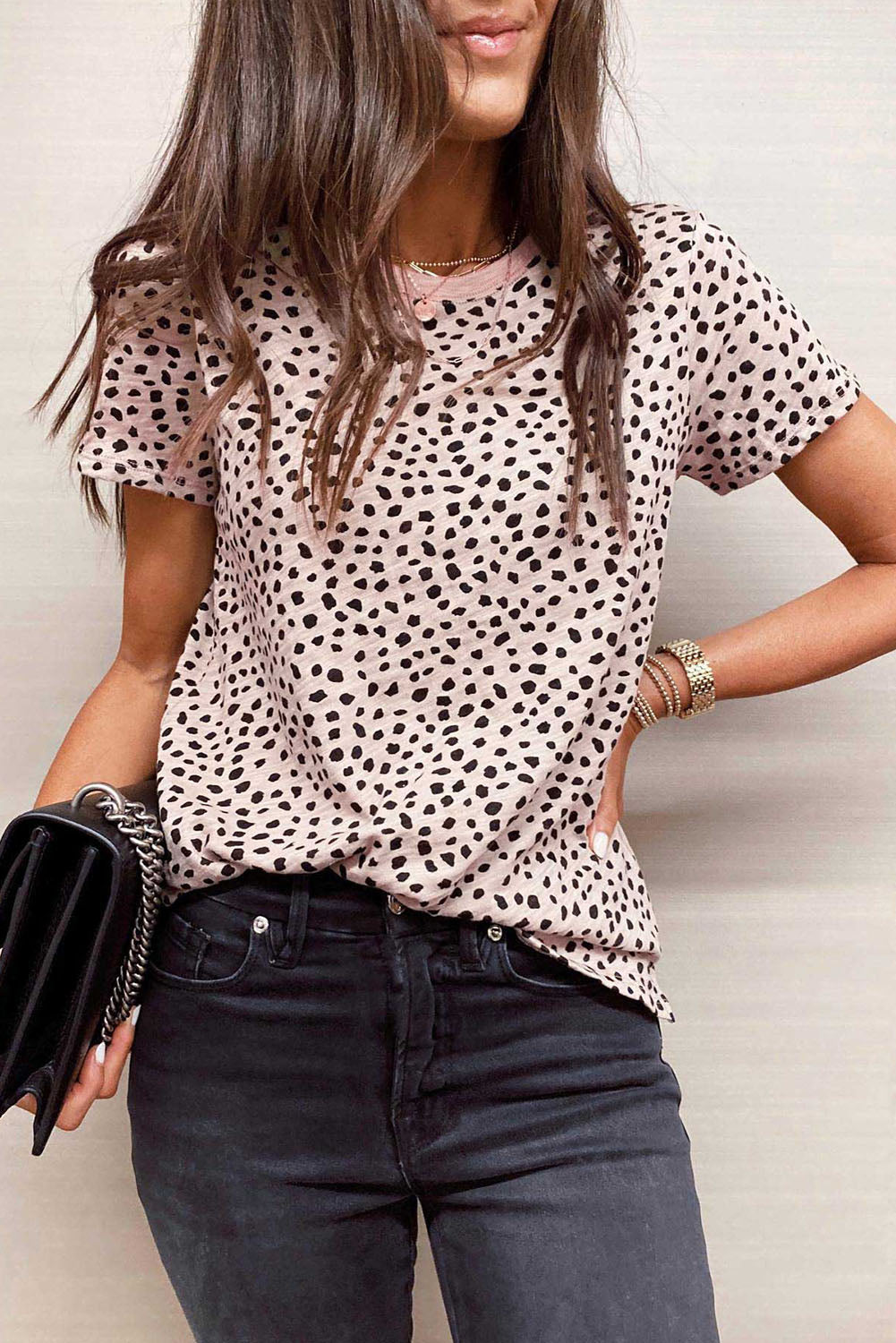 Cheetah Print Casual Crew Neck T Shirt