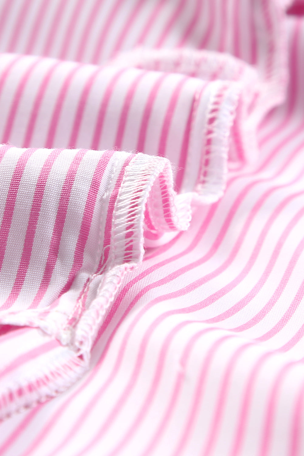 Pink Striped Casual Shirred Cuffs Shirt