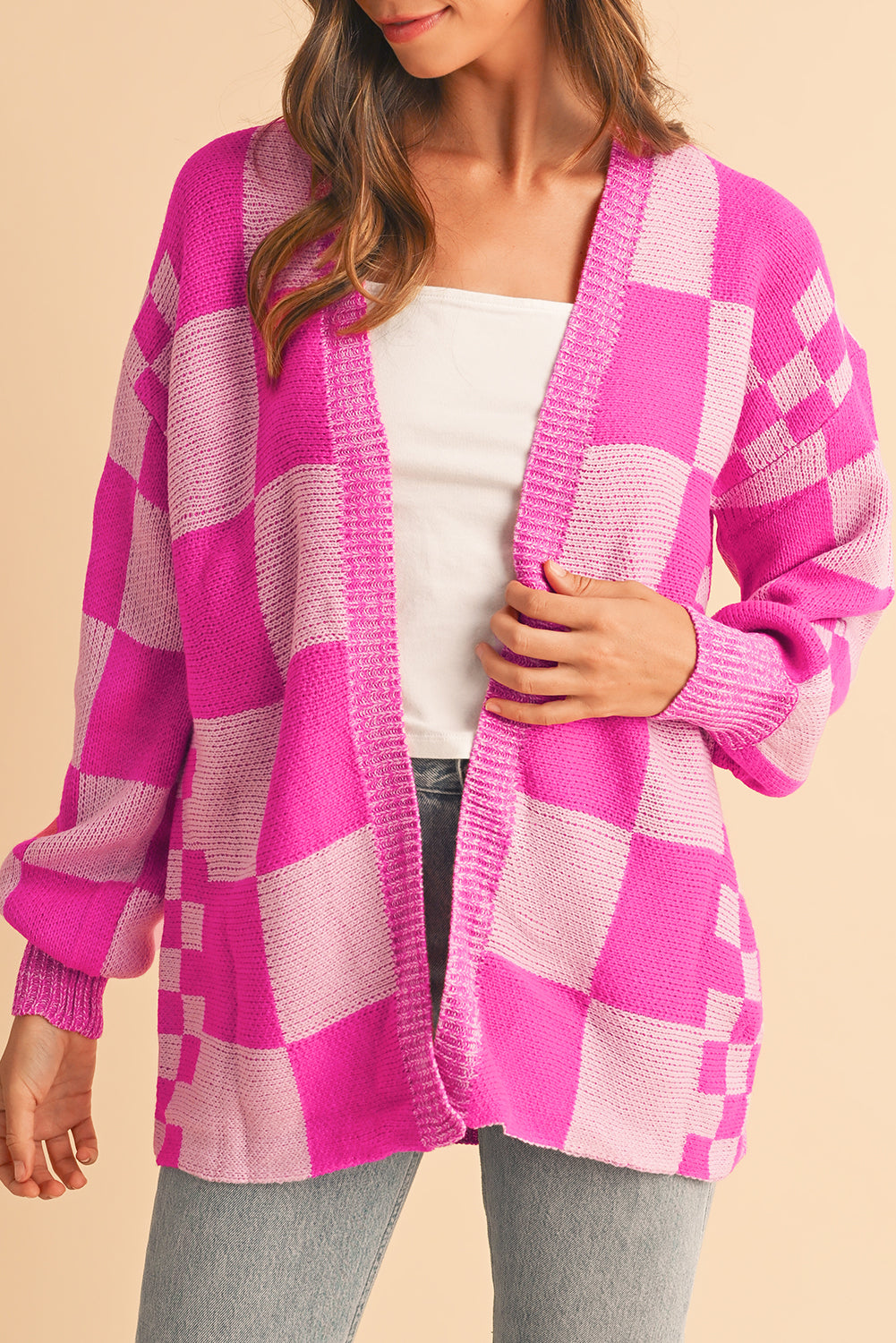 Pink Checkered Cardigan