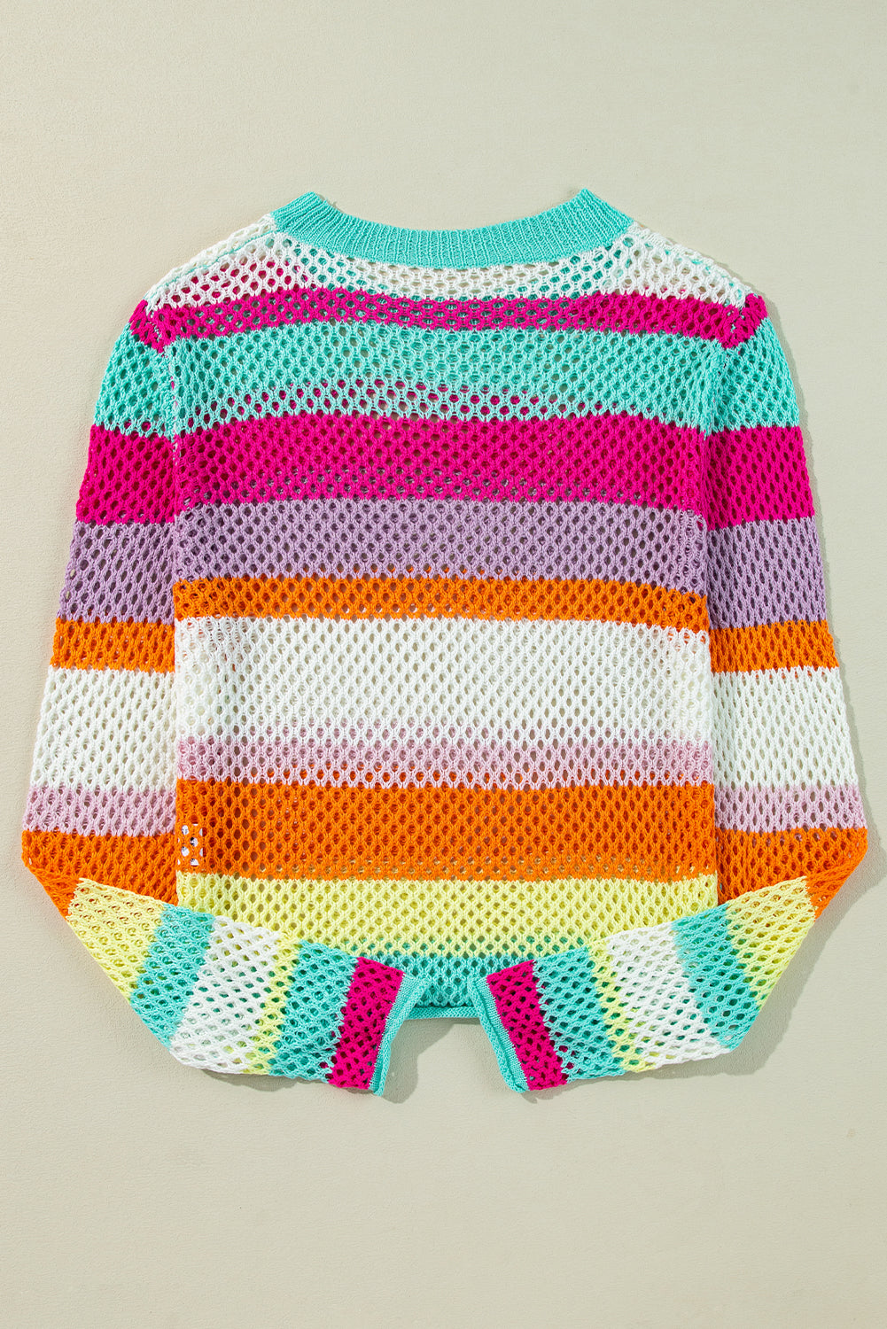 Rose Red Colorblock Striped Hollow Knitted Top