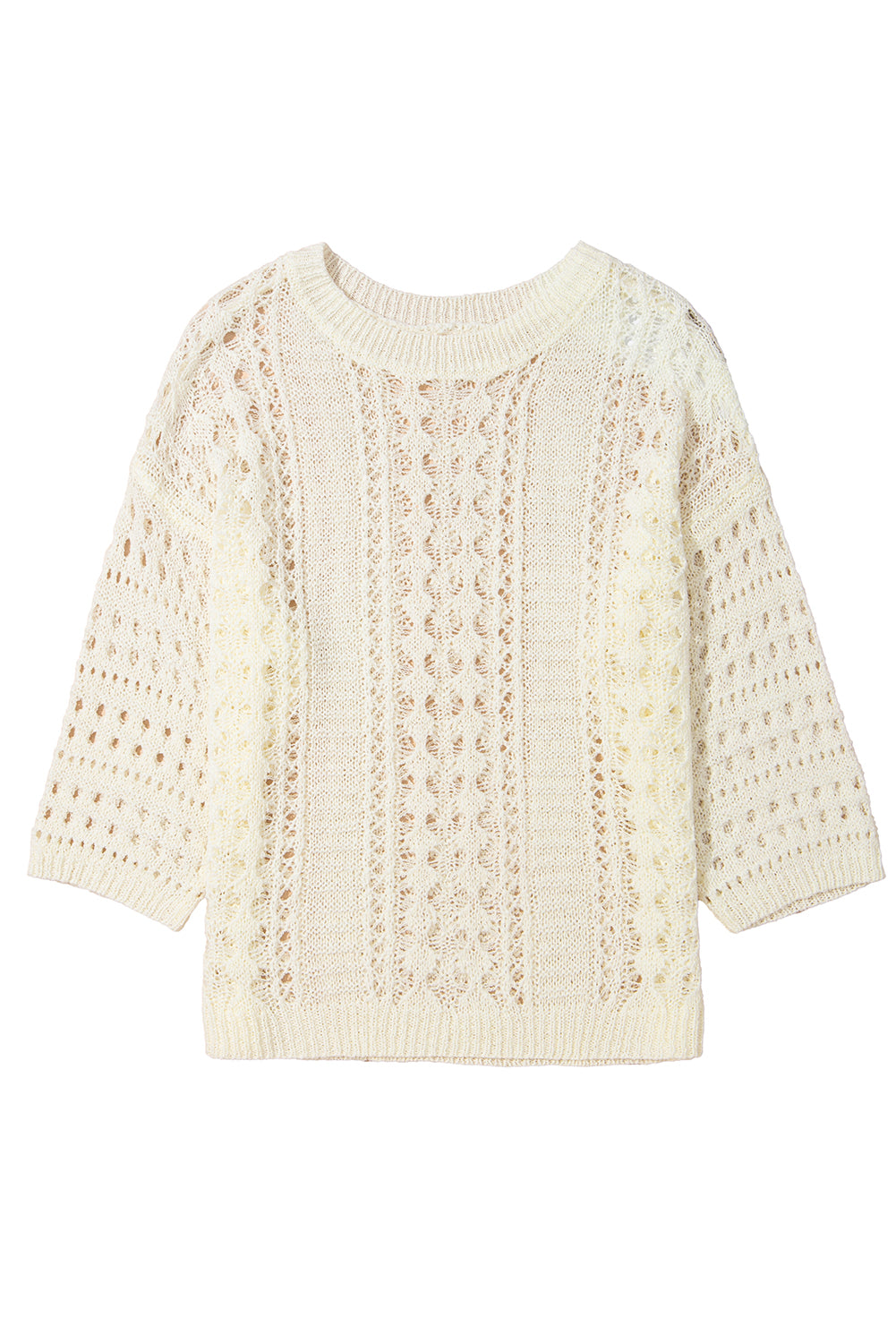 White Hollow Out Knit Bracelet Sleeve Drop Shoulder Sweater