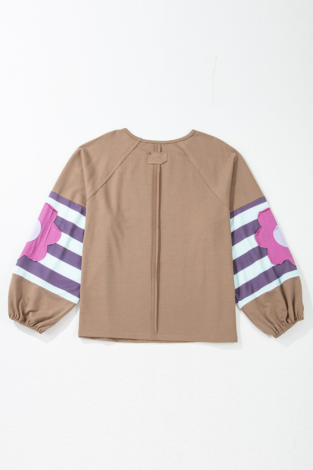 Light French Beige Flower Striped Patchwork Sleeve Plus Size Sweatshirt