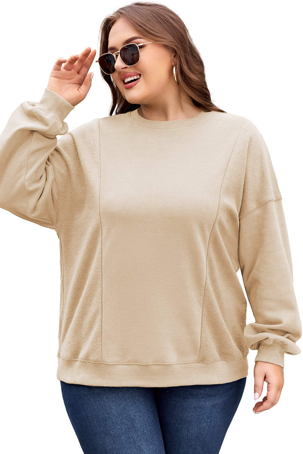 Blackish Green Loose Patchwork Crewneck Plus Size Sweatshirt