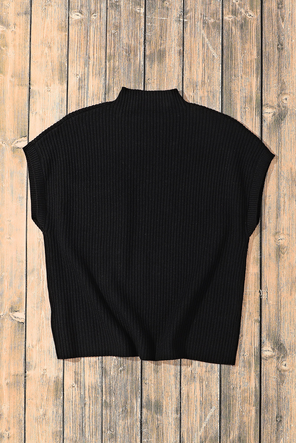 Oatmeal Patch Pocket Ribbed Knit Short Sleeve Sweater