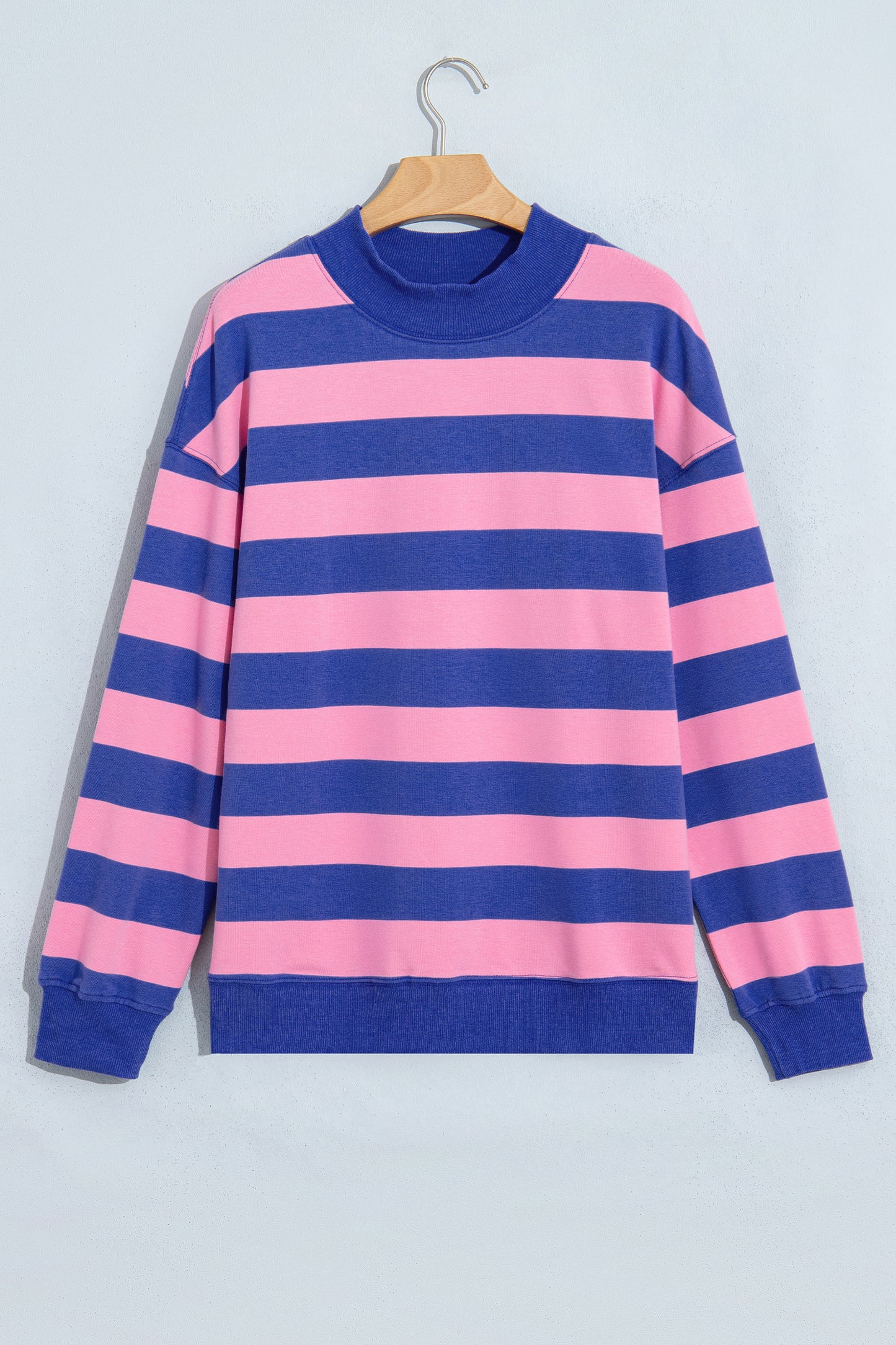 Rose Stripe Colorblock Mock Neck Relaxed Sweatshirt
