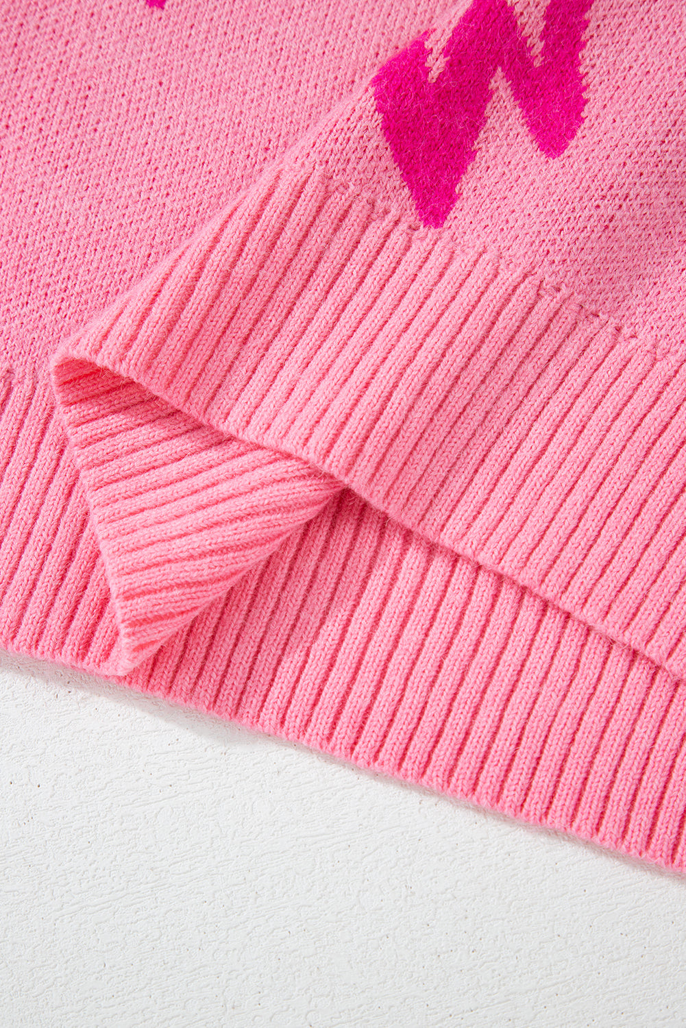 Pink Bow Pattern Drop Sleeve Loose Sweater