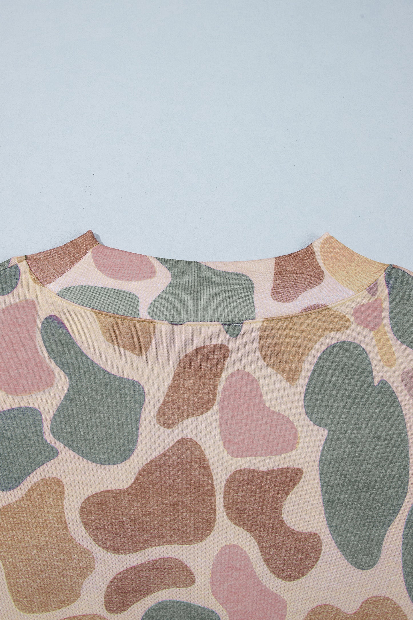 Multicolour Camo Print Ribbed Mock Neck Plus Size Sweatshirt