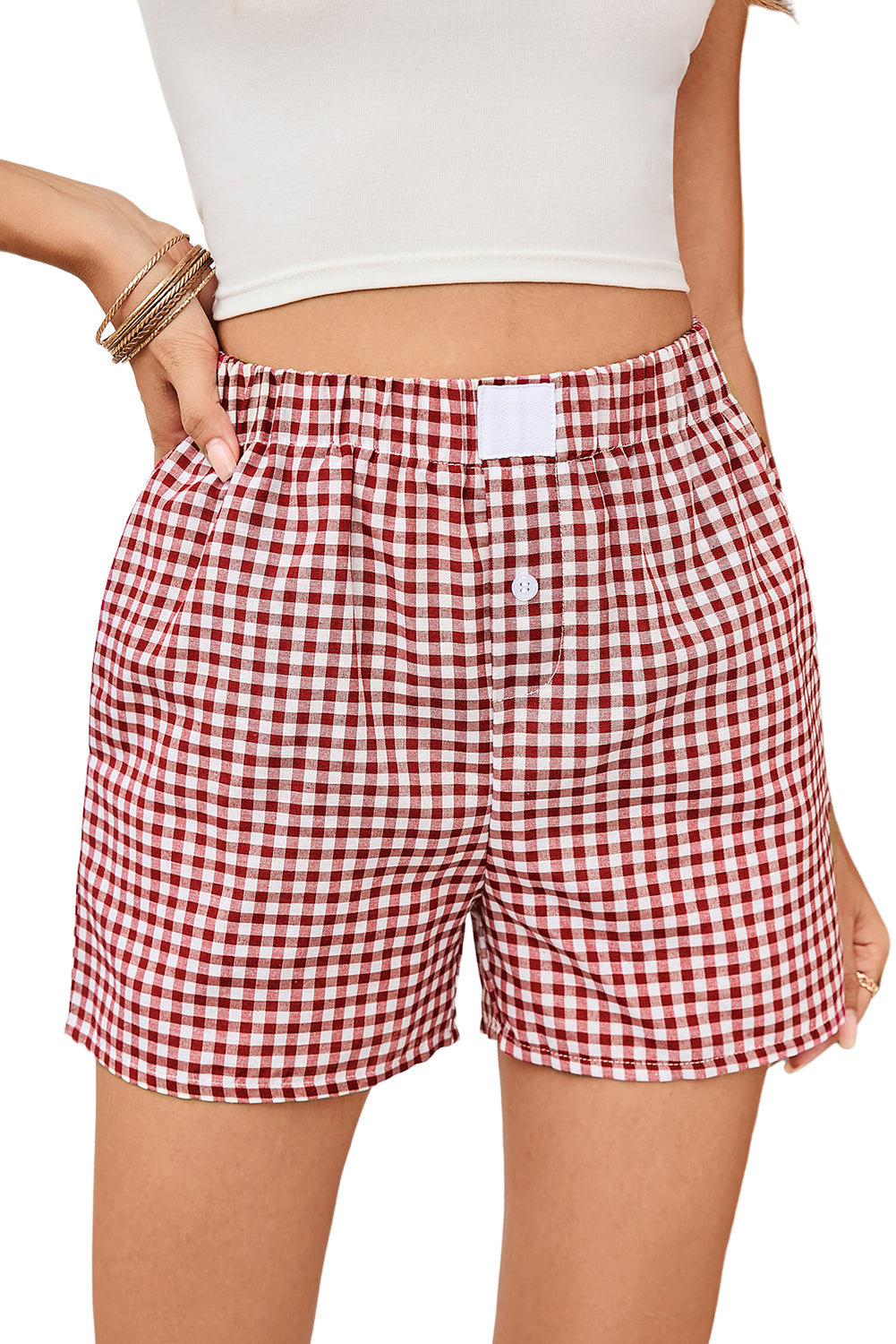 Vintage Plaid Print High Waisted Loose Wide Leg Shorts