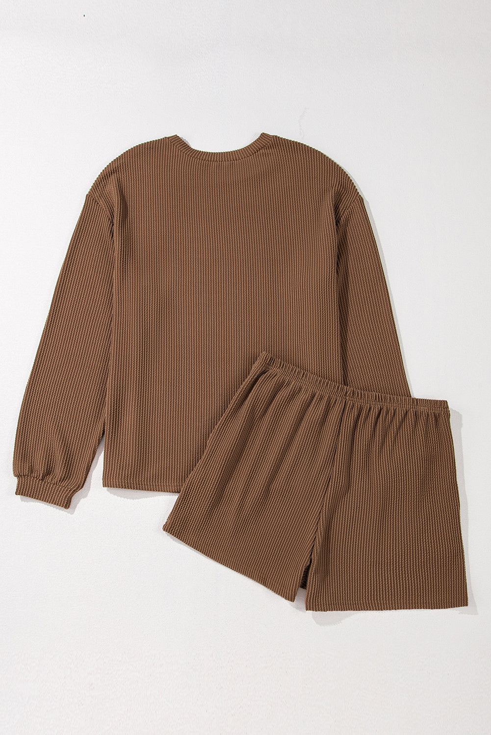 Chestnut Corded Long Sleeve Top and High Waist Shorts Set