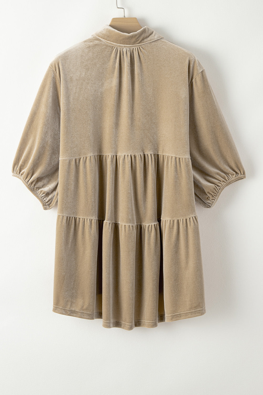 Khaki Lantern Sleeve Tunic Babydoll Velvet Shirt