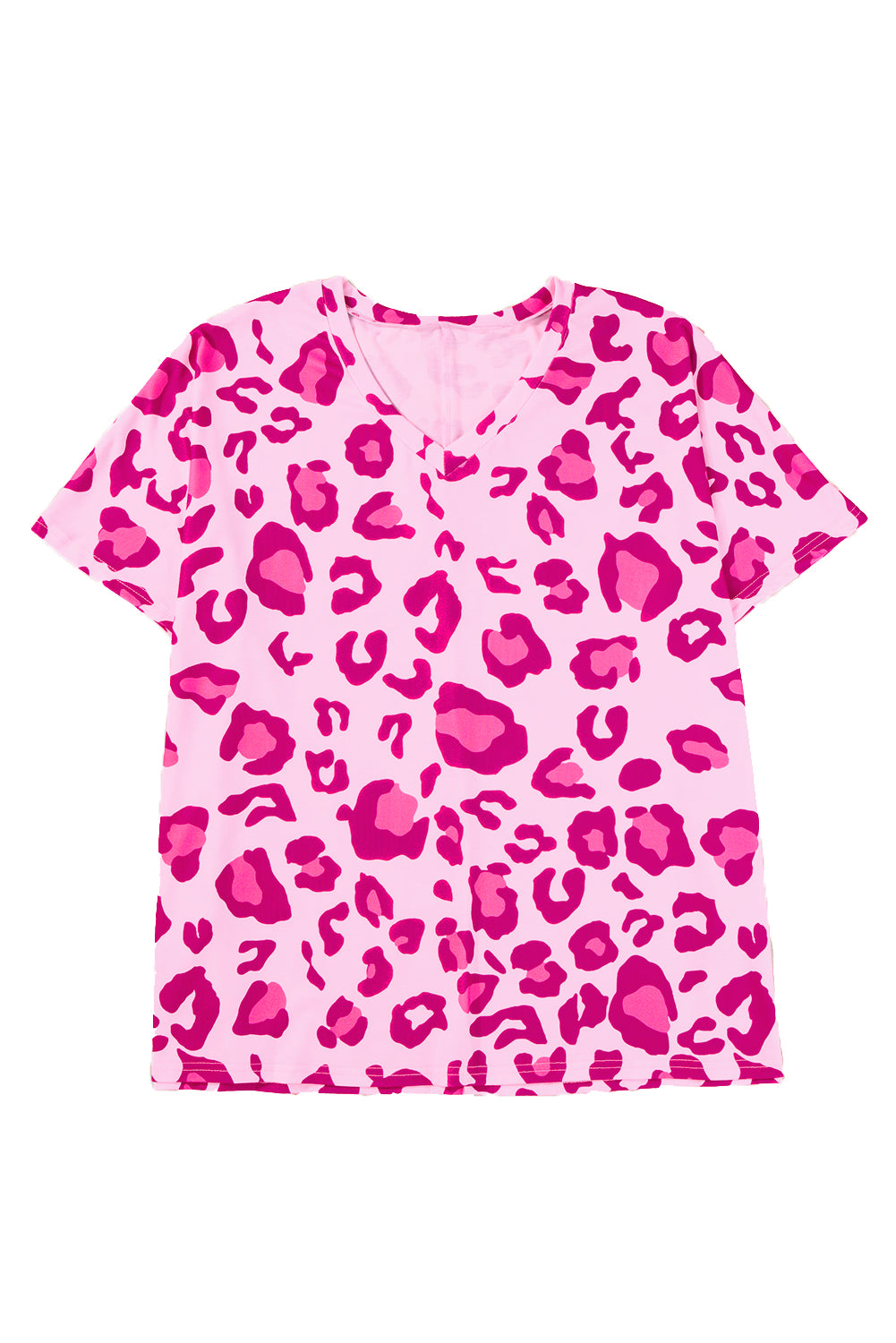 Rose Leopard Print V Neck Plus Size Tee