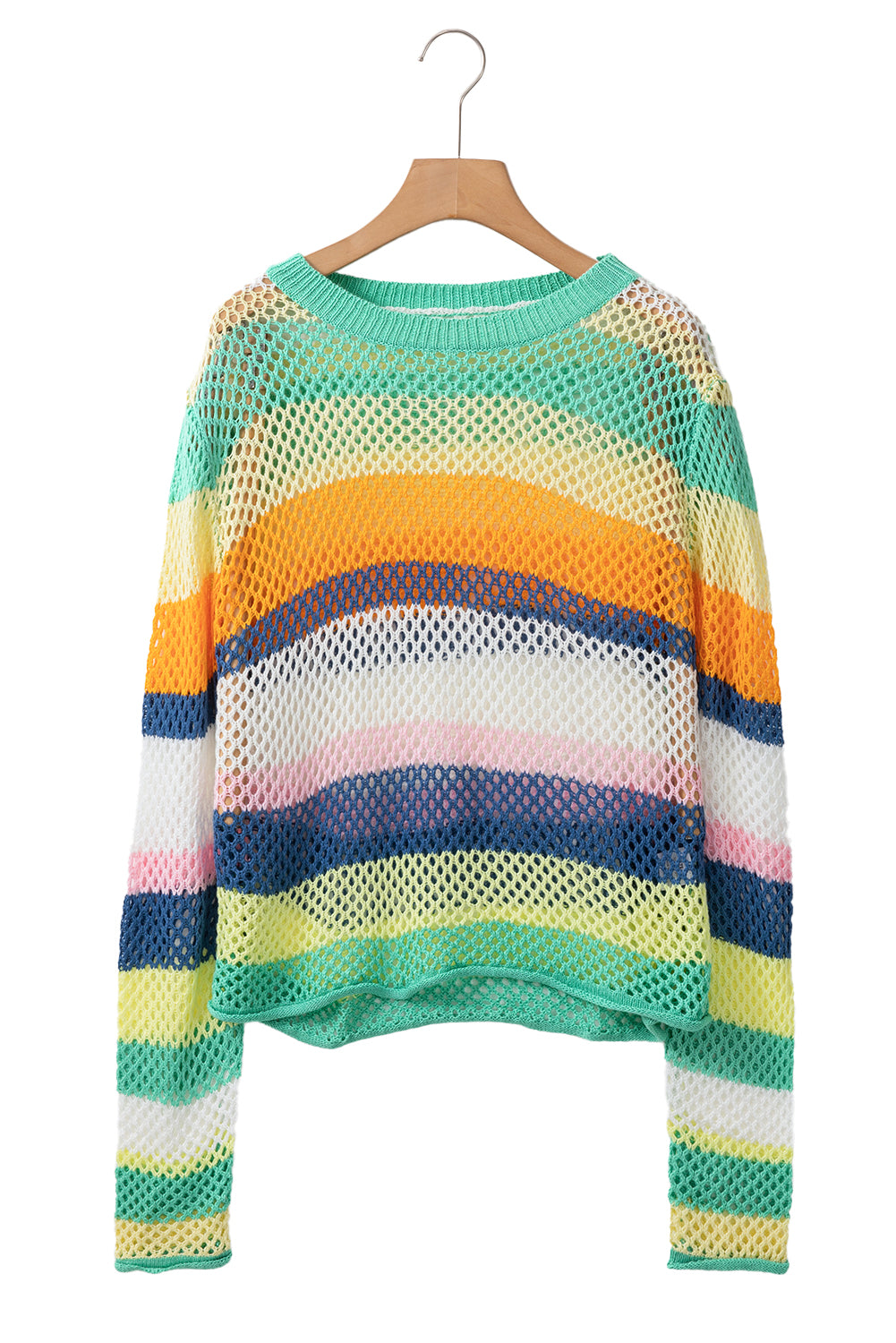 Rose Red Colorblock Striped Hollow Knitted Top