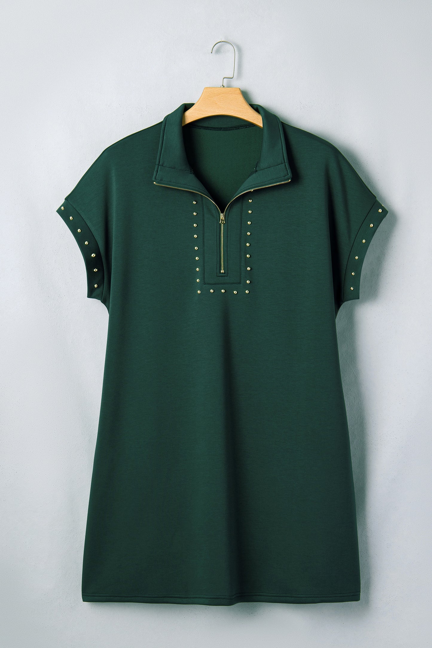 Evergreen Plus Size Glow Studded Zip up T Shirt Dress with Pockets