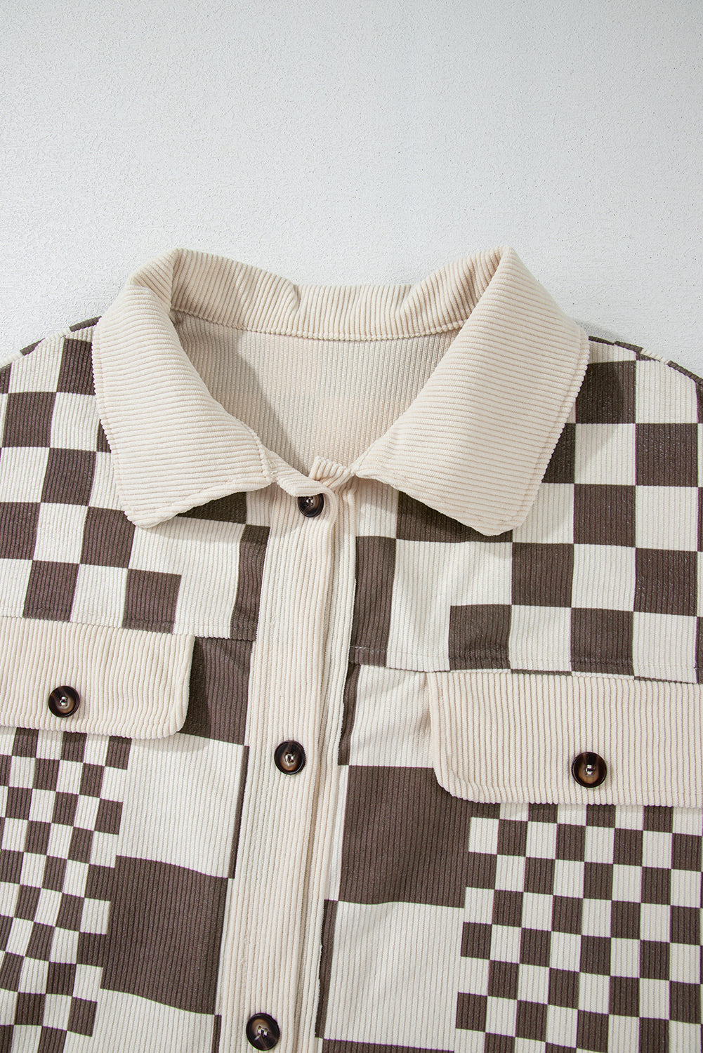 Brown Checkered Print Corduroy Plus Size Shacket