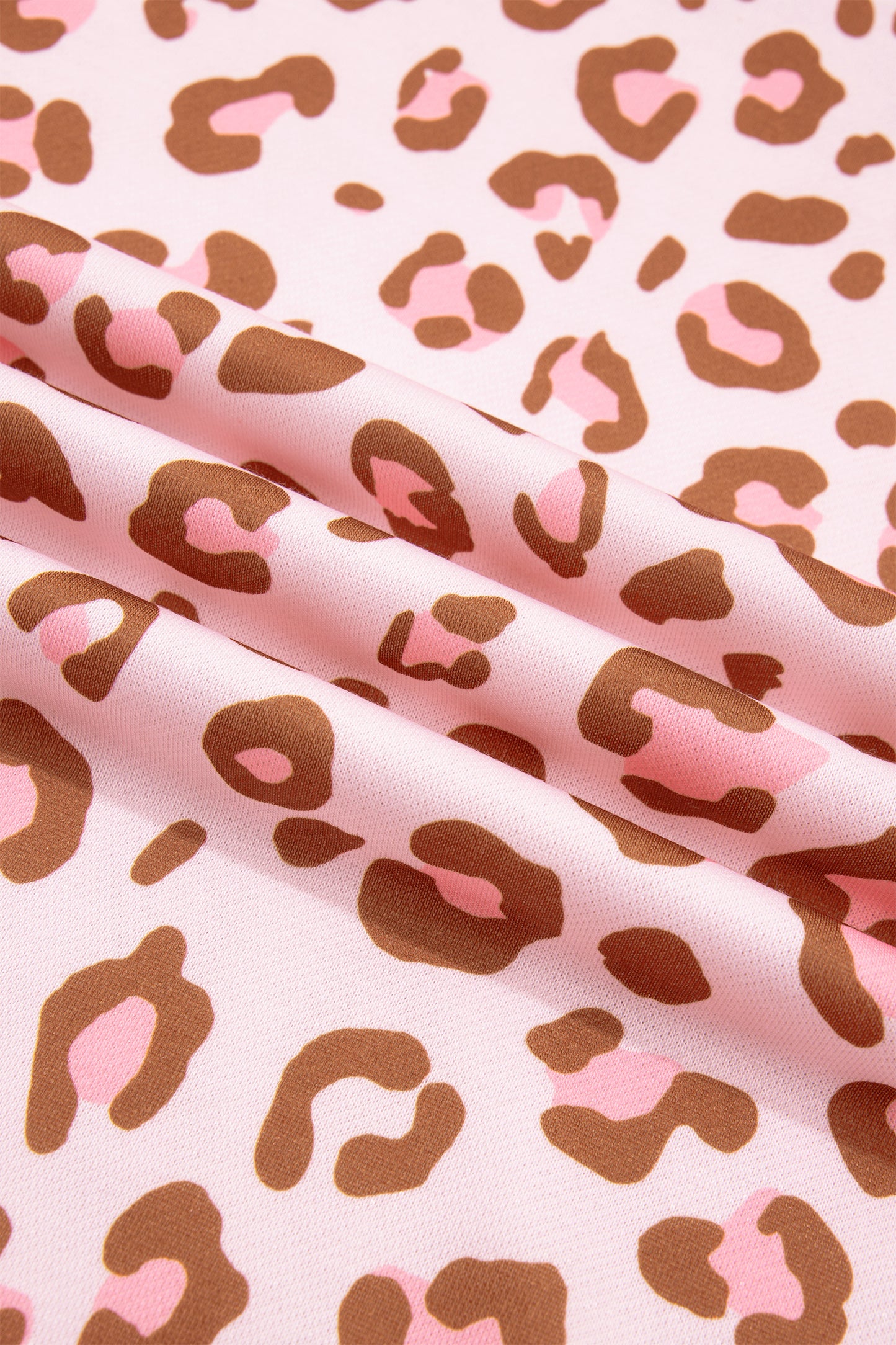 Pink Leopard Polka Dot Colorblock Trim Long Sleeve Top