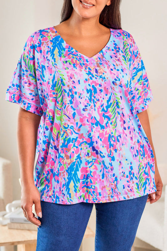 Plus Size Printed V Neck T-shirt