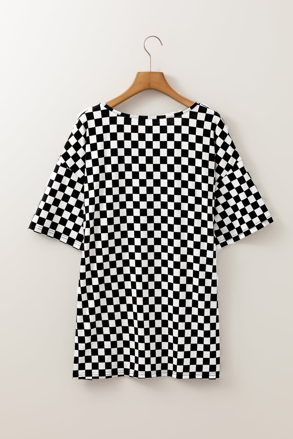 Black Checkered Print Side Slits Plus Size T Shirt