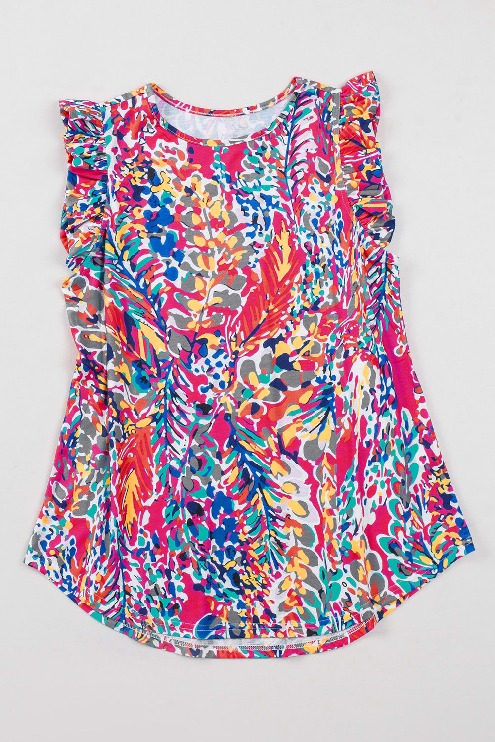 Boho Abstract Print Ruffle Babydoll Sleeveless Shirt