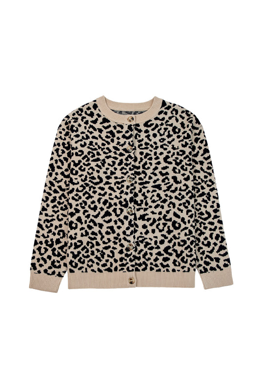 Black Leopard Drop Shoulder Knitted Cardigan