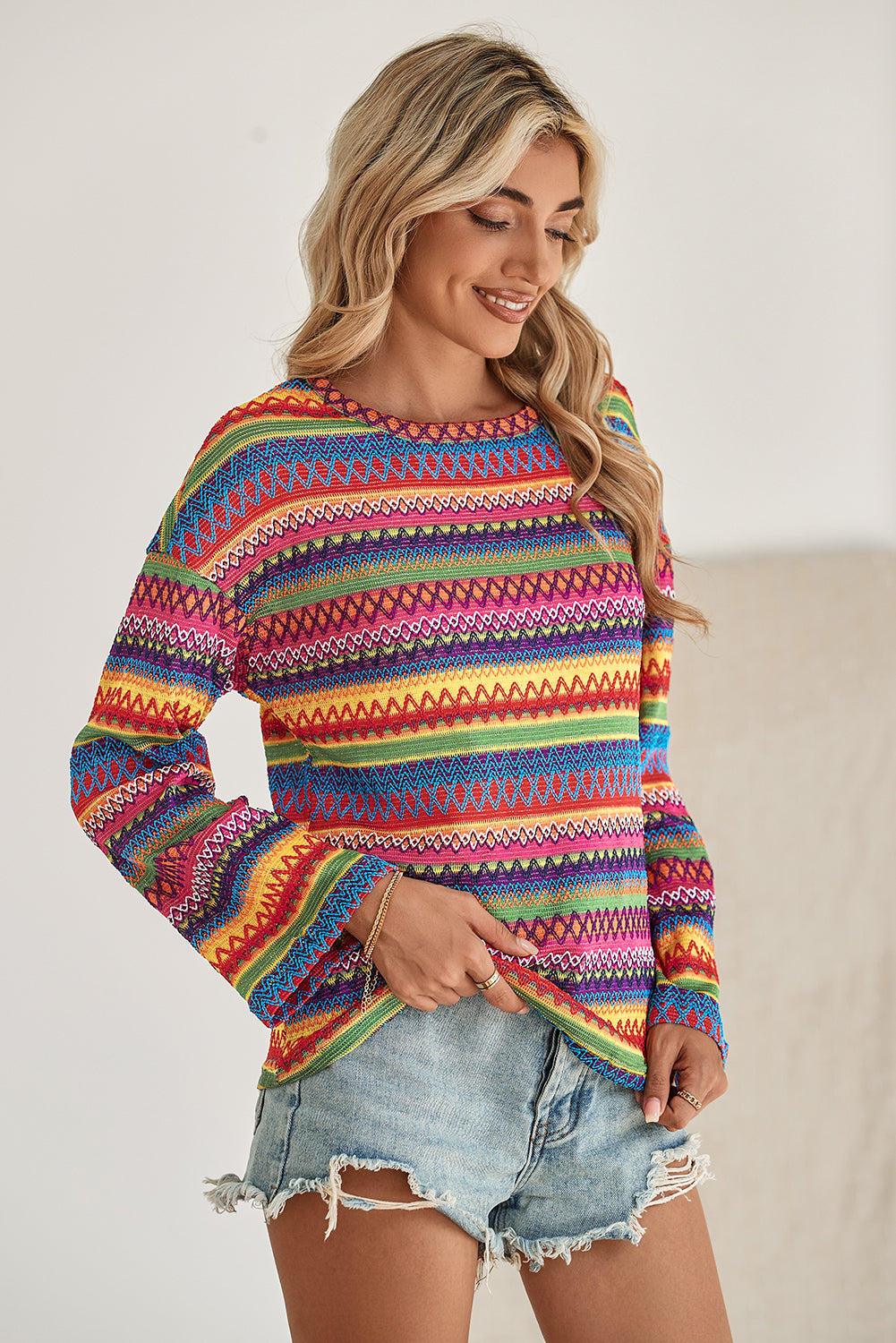 Multicolor Drop Shoulder Knit Top